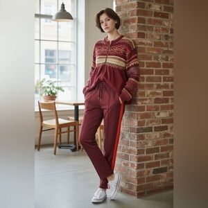Anthropologie Burgundy Ankle Pants & Free People Burgundy Sweater Like New